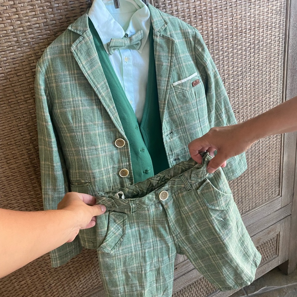 Jacket, shirt, vest, bow tie and shorts